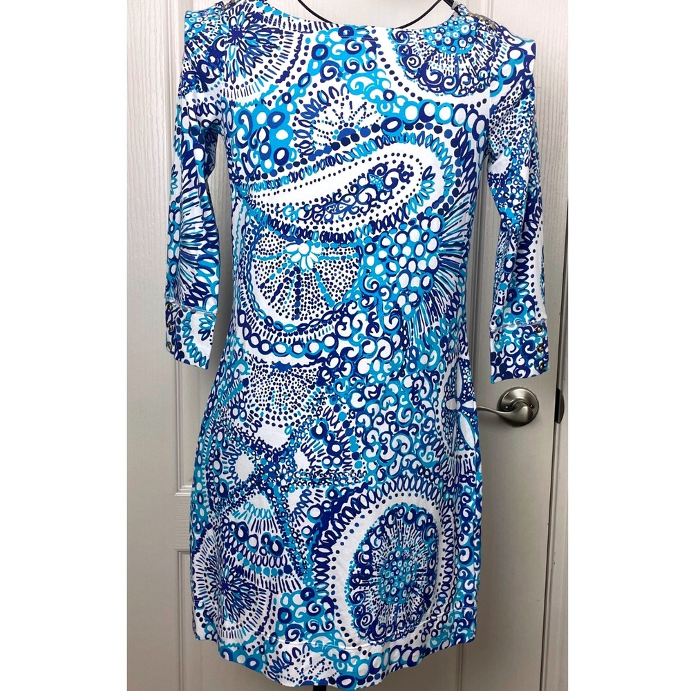 Lilly Pulitzer Sophie Dress Blue White Paisley Sea Life Preppy Vacation Small